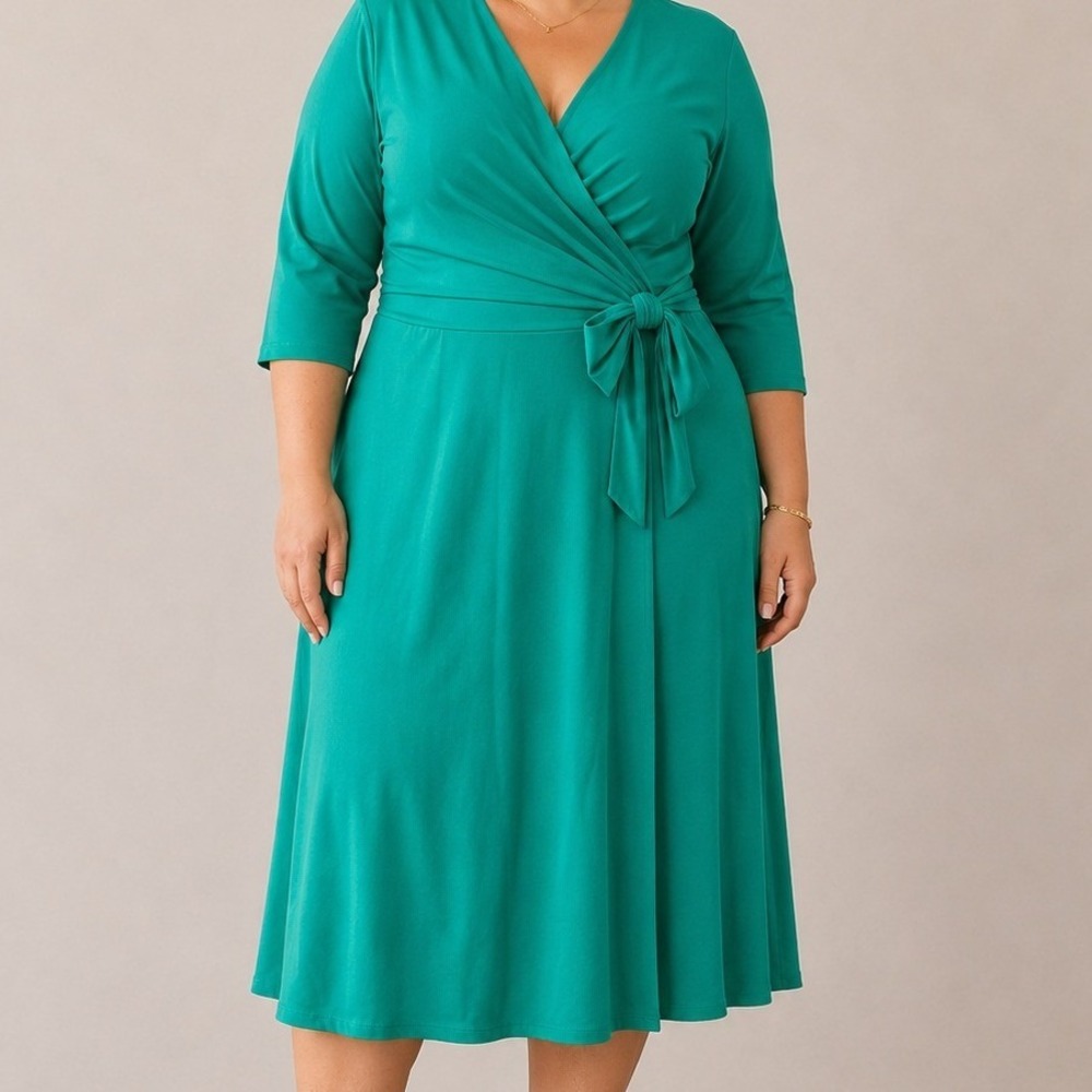 Lane Bryant Teal Wrap Midi Dress with Tie Waist